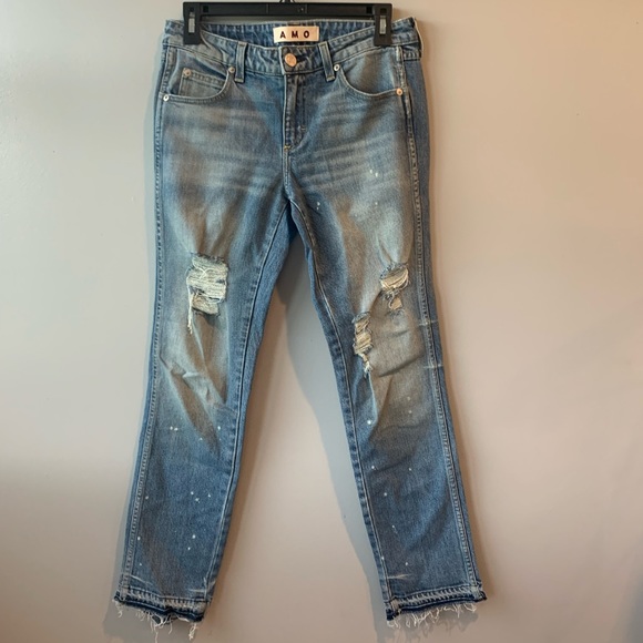AMO Kate Spin The Bottle Crop Distressed Jeans Destroyed Skinny Denim USA 26 - Picture 5 of 11